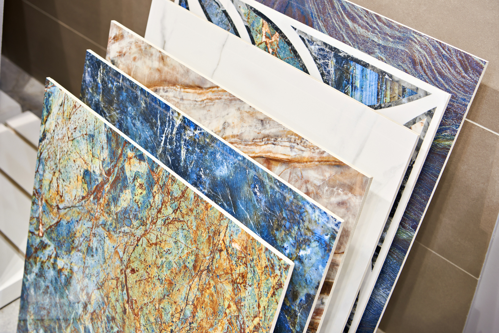 Colored pattern porcelain stoneware tiles in store